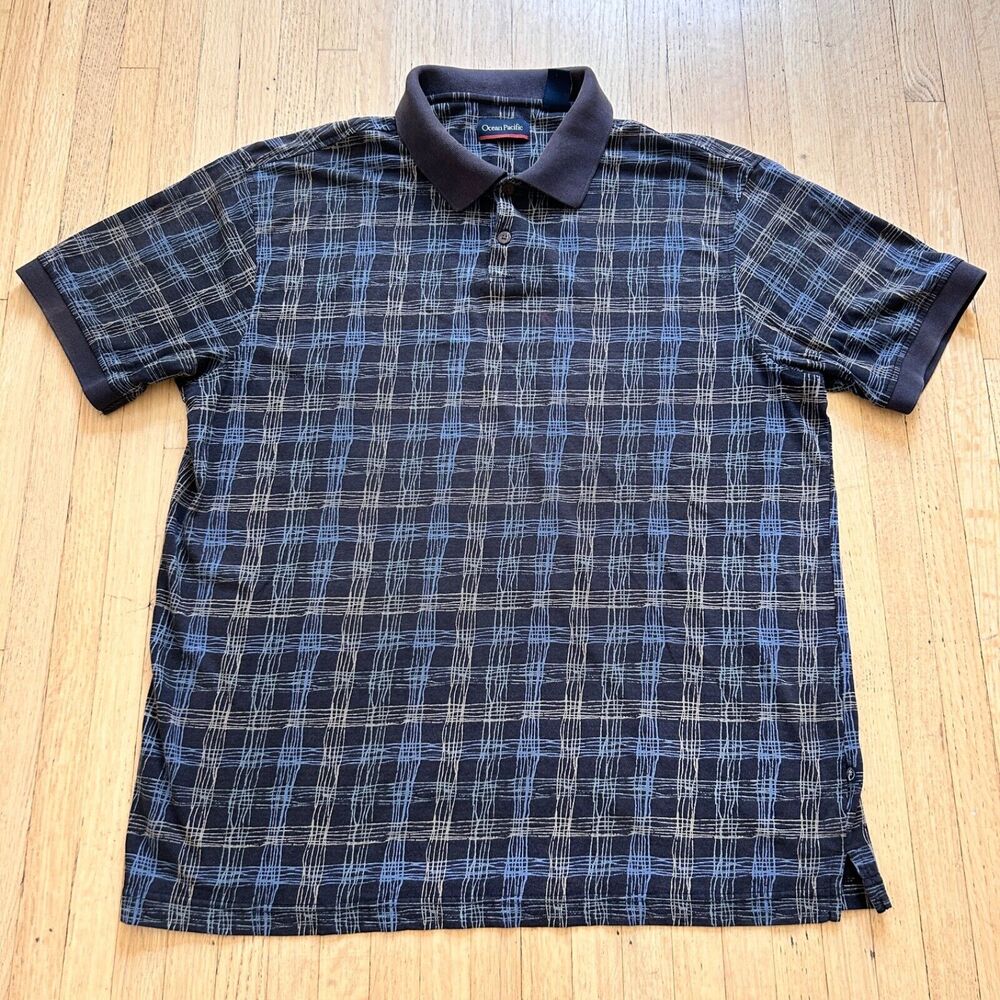 Ocean Pacific OP Polo Shirt Men's L Multicolor Plaid Geometric